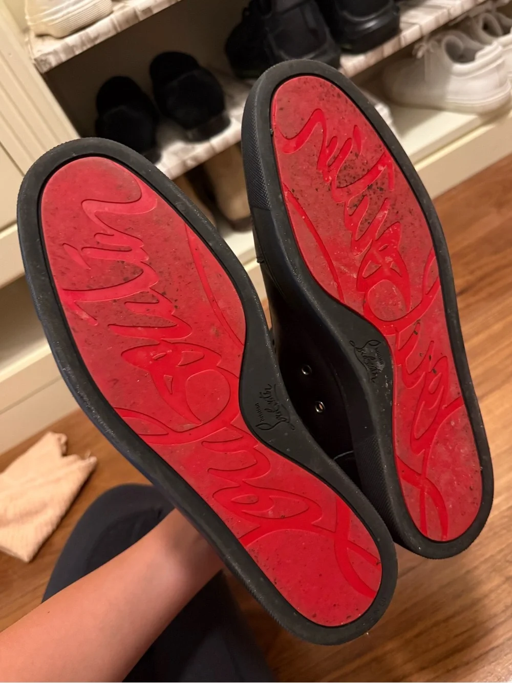 CHRISTIAN LOUBOUTIN Black High Top Calf Leather Sneakers